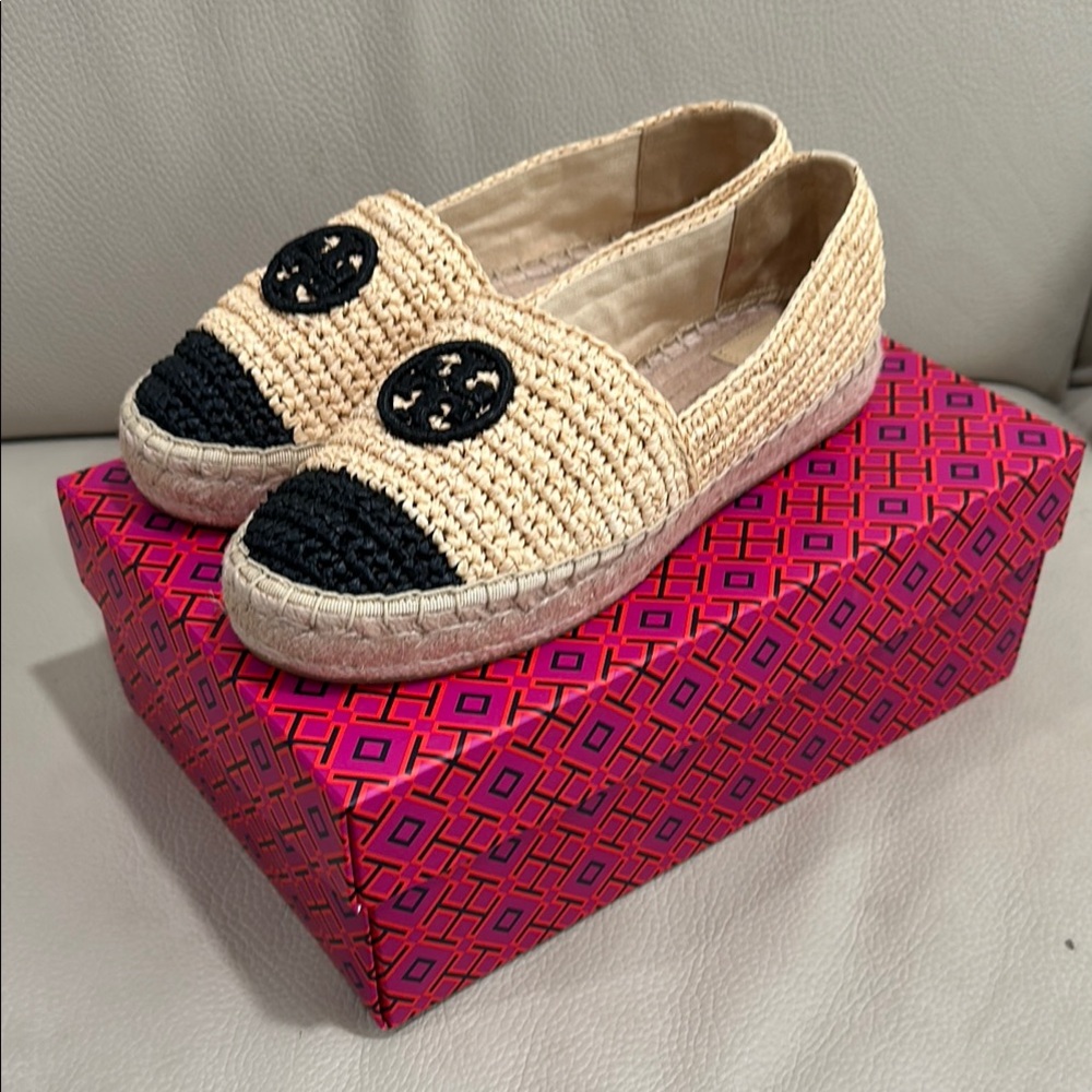 Tory Burch Beige and Black Espadrilles